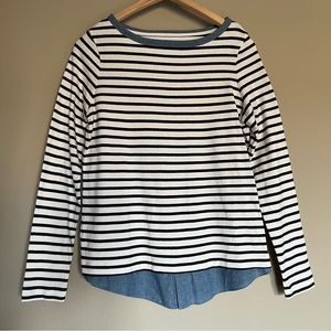 LOFT Black/White Stripe & Denim Long Sleeve Top Medium